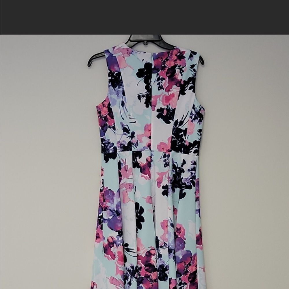 DKNY Light Blue Sleeveless fit and Flare Floral Dress Size 12 - Picture 4 of 6